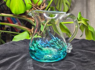 Jerpoint Glass Handcrafted Studio Art Glass Pitcher Water Jug Blue Green