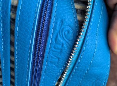 Large Blue Leather Tote Bag Spacious Shopper
