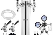 Kegerator Tower Kit, Dual Taps Beer Conversion Kit, Stainless Steel Keg Beer Tower Dispenser with Dual Gauge W21.8 Regulator