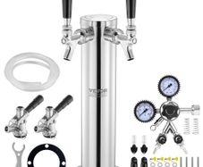 Kegerator Tower Kit, Dual Taps Beer Conversion Kit, Stainless Steel Keg Beer Tower Dispenser with Dual Gauge W21.8 Regulator