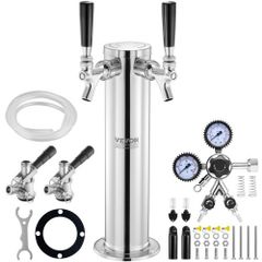 Kegerator Tower Kit, Dual Taps Beer Conversion Kit, Stainless Steel Keg Beer Tower Dispenser with Dual Gauge W21.8 Regulator