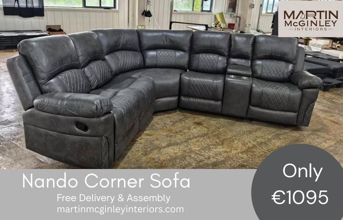New Nando Corner Sofa Grey Suede