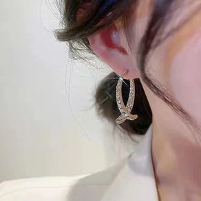 Cross Curved Earrings material alloy  colour silver