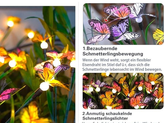 Solar Garden Lights, Upgraded Swaying Butterfly Light,Outdoor Light, Decorative Lights Yard Patio Pathway Decoration, Larger Solar Panel & Better Sway Effect (4 Pack