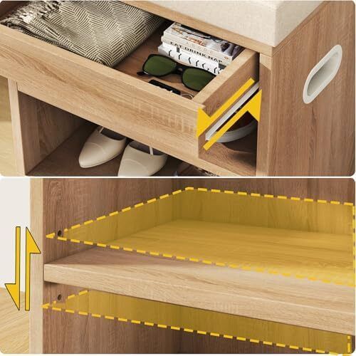 Small Shoe Storage Bench with Cushion & Drawer