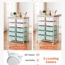 Rolling Cart with Drawers, Double Row 10 Drawer Storage Organizer, Mobile Utility Cart, Wood Top, Steel Frame Image 3