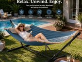 Extra Wide Garden Hammock with Stand  Padded Outdoor Hammock with Pillow, 200 kg