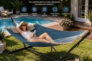 Extra Wide Garden Hammock with Stand  Padded Outdoor Hammock with Pillow, 200 kg