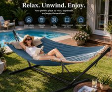 Extra Wide Garden Hammock with Stand  Padded Outdoor Hammock with Pillow, 200 kg
