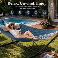 Extra Wide Garden Hammock with Stand  Padded Outdoor Hammock with Pillow, 200 kg
