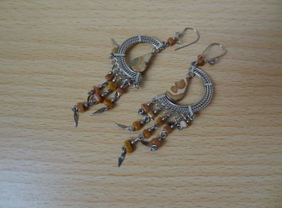 Long Peruvian Silver Gemstone Chakra Earrings New