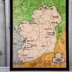 Handmade Ireland Golf Course Tracker Map - 3D Layered Wood