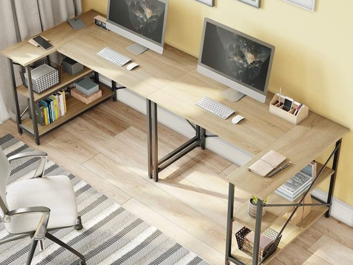 L Shaped Desk Small Corner Desk with Shelves 120CM Reversible Computer Desk Writing Table with Bookshelf for Home Office Small Space LOTS OF COLOURS AVAILABLE, SEE PHOTOS (FREE POSTAGE)