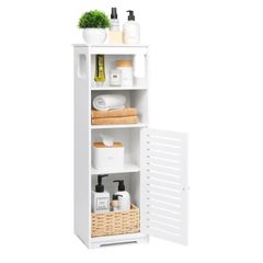Bathroom Cabinet Waterproof, White Storage Cabinet Floor Standing Home Storage Furniture Shelf,Suitable for Toilet Bedroom Kitchen Living Room