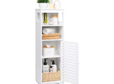 Bathroom Cabinet Waterproof, White Storage Cabinet Floor Standing Home Storage Furniture Shelf,Suitable for Toilet Bedroom Kitchen Living Room