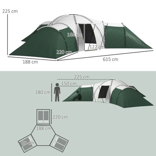 6-9 Man Tent with Bedrooms and Living Room, Accessories Included