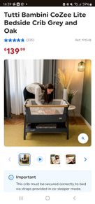 Tutti Bambini CoZee Lite Bedside Crib Grey and Oak