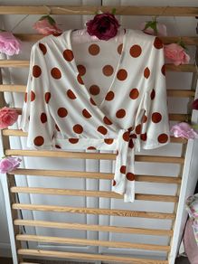 top new look wrap effect cropped top with bell sleeves size 10