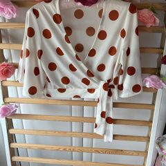 top new look wrap effect cropped top with bell sleeves size 10