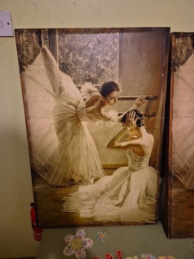 Rare find. Vintage Couple of Large Ballerinas Scene. Ballet Art.