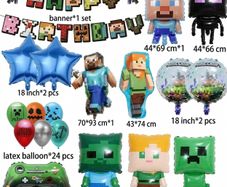 37pcs Minecraft Mega Party Set Steve & Alex Theme