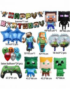 37pcs Minecraft Mega Party Set Steve & Alex Theme