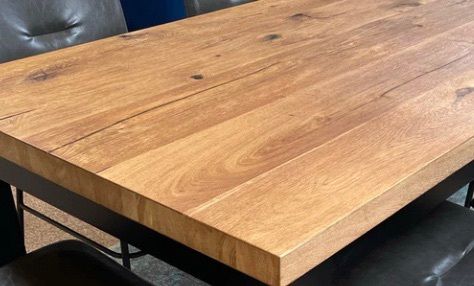 Rustic Wooden Table (180cm) & 6 Black Chairs
