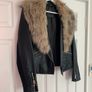 F&F Black Leather Jacket with Fur Collar Image 4