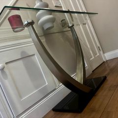 Modern Glass Console Table  Black Gloss & Metal Frame