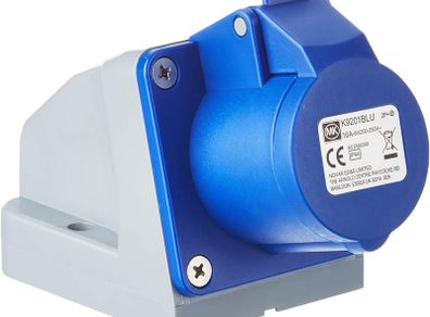 Commando K9201 Angled Socket Outlet 16 Amp 2P+E 200-250 Volt (IP44) Blue