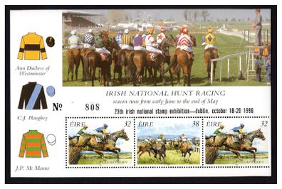1996 Ireland Stampa Public Souvenir on Horse Racing (Hibernian HP87) Commemorative Stamps Booklet Pane Overprinted for Stampa Mint Never Hinged (MNH)