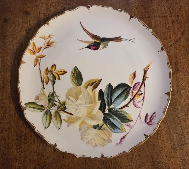 Beautiful Antique Hand Painted China Set Hummingbird Wall Plaques / Plates