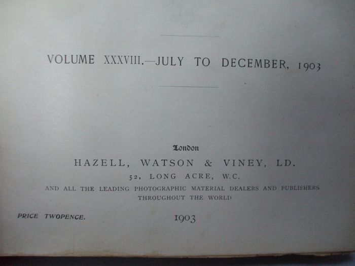 SALE!  THE AMATEUR PHOTOGRAPHER - 1903 - The Popular Illustrated Journal for All Photographers - Volume XXXVIII - July to December 1903