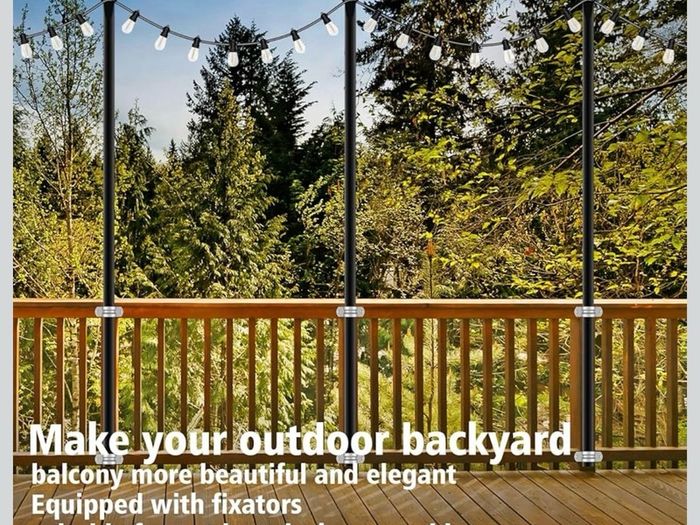 4pack 3M String Light Pole, Metal Outdoor String Light Pole, Suitable for Courtyard,Backyard,Garden,Patio,Party,Wedding Hanging Light Pole,Rustproof and Sturdy with Hooks.