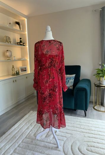 Ladies Red Floral Chiffon Dress with Slip from Primark