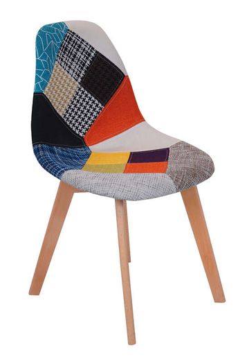 Prism Patchwork Scandinavian Chair  Multi-Colour Chenille Natural Beech 47x50x82cm