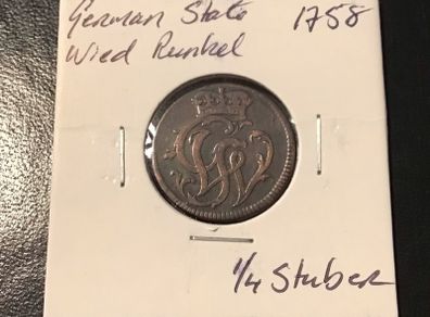 German State Wied Runkel 1758 Quarter Stuber