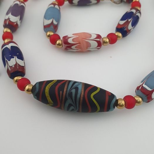 Antique Venetian Style Trade Glass & Venetian WhiteHeart Glass Beads Necklace