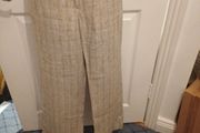 Jennifer &amp; Grace 100%  Wide Leg Linen Beige Ttrousers Siz 12