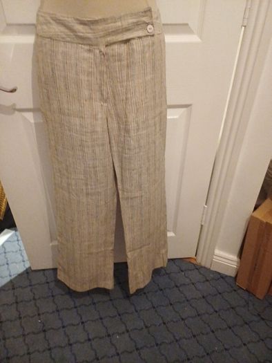 Jennifer & Grace 100%  Wide Leg Linen Beige Ttrousers Siz 12