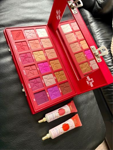 Jeffree Star Blood Sugar Eyeshadow Palette + 2 P. Louise Bases Bundle Red Limited Makeup Set