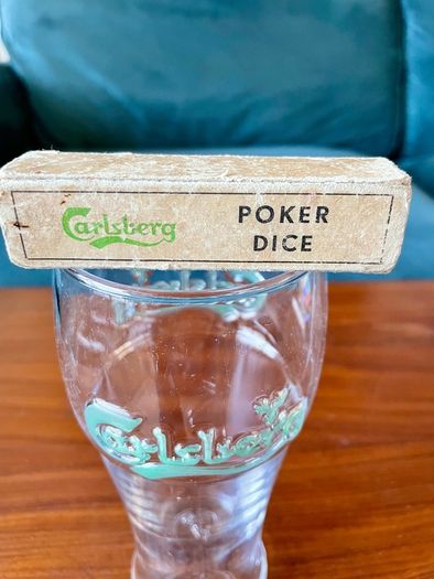 Rare Carlsberg Beer Early 20th Century Travel Poker Dice In Original Vintage Sliding Box Made in Denmark