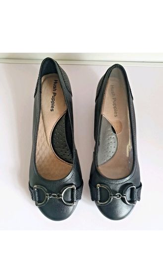 Hush Puppies Candid Pump Bit Black Leather Wedge Shoes UK3 EU36 New Boxed  CAN POST
