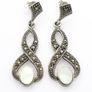 925 Vintage Sterling Silver, Marcasite & Mother of Pearl Drop Earrings Image 3