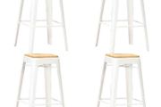 Bar Stools 4 pcs White Solid Mango Wood - Free Delivery Nationwide