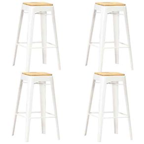 Bar Stools 4 pcs White Solid Mango Wood - Free Delivery Nationwide