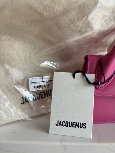 New Jacquemus Le Chiquito Long Pink Leather Top Handle Bag Strap Dust Bag