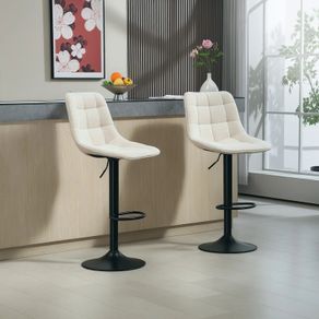 Bar Stool Set Swivel Bar Chairs with Backrest, Height-Adjustable, with Footrest, Padded, Beige