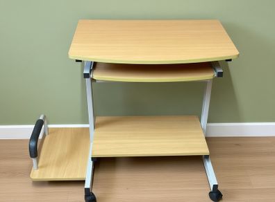 Mobile Computer Desk with Pull Out Keyboard Tray & Printer Shelf