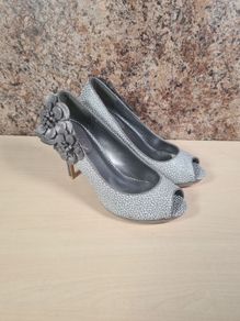 RUBY SHOO DONNA silver peeptoe stilettos with corsage Size UK 5 EU 38 High heels slip ons